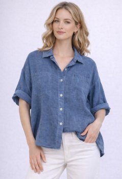 Chana - Skjorta CH303 Lin-mix, bröstfickor