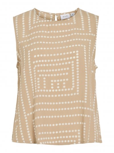 Vila - Vifrelli Kleo SL O-neck Short Top Travertine Print