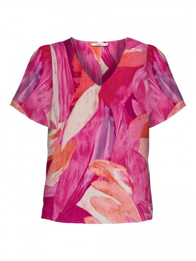 Only - onlAlma Poly SS V-neck Top Santorini Palm Print