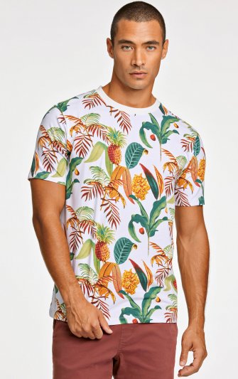 Lindbergh White - T-shirt 30-400266 Bladmönstrad