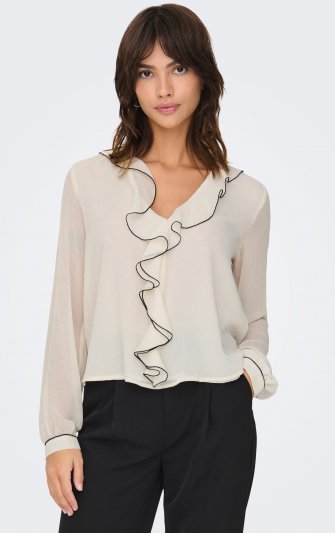 Only - onlEdith LS V-neck Frill Top